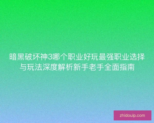 暗黑破坏神3哪个职业好玩最强职业选择与玩法深度解析新手老手全面指南